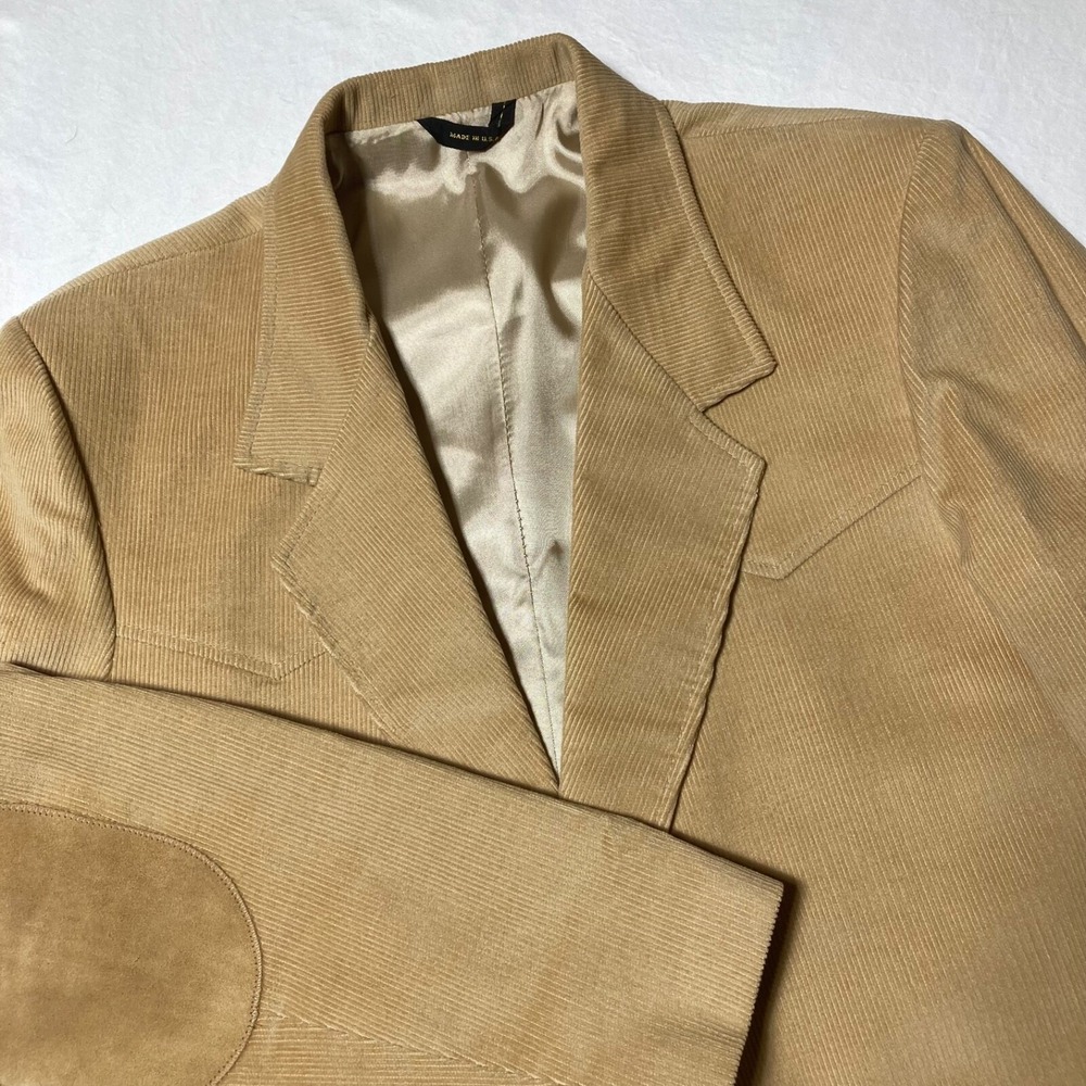 Pioneer Wear Western‎ Blazer 46L Light Brown Corduroy Yoke Elbow Patch USA Made